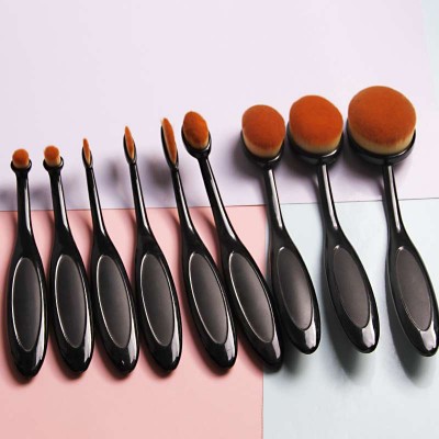 Rose Gold Oval Tooth Professional Makeup Brush Set Private Label with 10 PCS Custom Logo Brush for Makeup