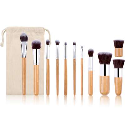 11pcs/set natural bamboo handle make up beauty cosmetics makeup sets custom logo makeup brush set