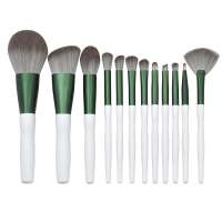 New 12pcs Glass Green Wooden Handle Makeup Brush Set Loose Powder Eye Brush Makeup Tools